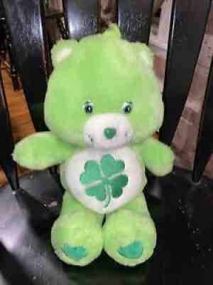 Vintage 2002 Care Bears Good Luck Bear Four Leaf Clover Plush 13 in Collectible