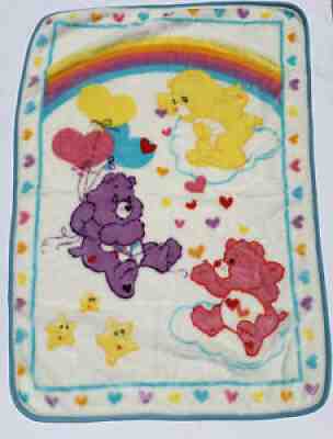 Vintage Care Bears Quilt Baby Blanket Crib Throw Rainbow Trail 43 X 30