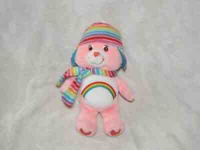 Care Bears SNOW PARTY Cheer Bear Plush Hat Scarf Striped Pink Rainbow Winter 8