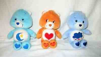 (3) Care Bears 2002 Grumpy, Bedtime Tenderheart Beanie Plush Bears 8
