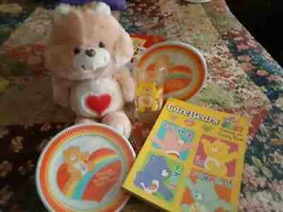 Vintage CARE BEAR Lot Includes Vintage Tender Heart, Glass, Birthday Plates