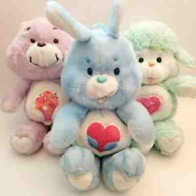 Vintage 1983 Plush 13" CARE BEARS Lot Share Bear, Cousins Swift & Gentle Heart