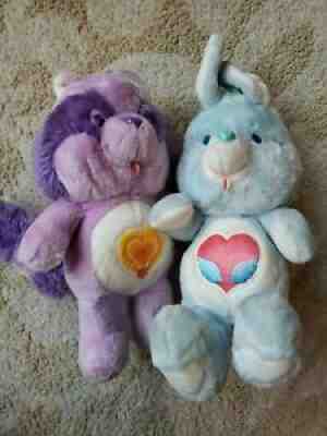Vintage 1984 Care Bear Cousin Bright Heart Racoon and Swift Heart Rabbit, Kenner