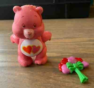 Vintage Care Bears Poseable Figure Love-A-Lot & Bouquet Accessory 1983 Kenner