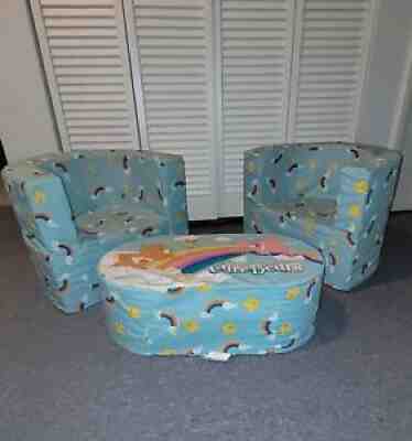 RARE Care Bears Chairs Ottoman 3 Piece Plush Foam Furniture Set 2004 Spin Master