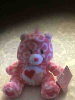 NWT Care Bears 2006 Love a Lot Bear 7â? Pink & white Hearts ð??? Stuffed Plush Rare