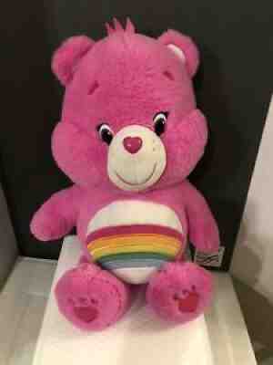 2014 Just Play Large 20â? Care Bear CHEER BEAR Plush Stuffed Animal Rainbow Pink