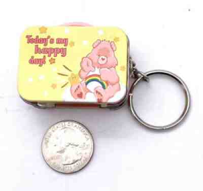 Tiniest Care Bear Key Chain Tin Box Miniature Lunchbox Rare vintage Cheer Bear