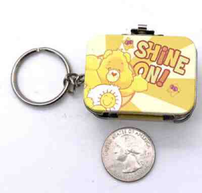 Small Care Bear Key Chain Tin Box Miniature Lunchbox Rare vintage Funshine Bear
