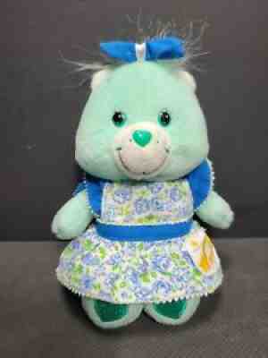 2005 Care Bears Tea Party Wish Bear 7 Inch With Apron Dress Blue Teal Rare