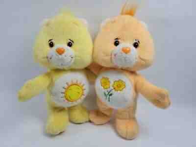 CARE BEARS Plush Funshine Friend Cuddle Hug Pair Sunshine & Flower from 2002 14