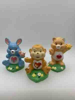 3 Vintage Care Bear Cousins Ceramic Rabbit Playful Monkey Cat Figurine 1985