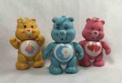 Vtg 1983 Care Bear BIRTHDAY, BEDTIME LOVE-A-LOT BEAR Poseable Figures - Lot of 3