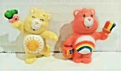 Vintage 1983 Mini Care Bear Figures Funshine Yellow w Butterfly Cheer Bear Pink