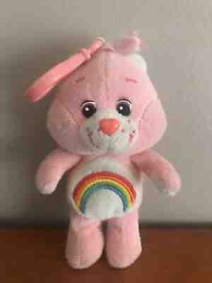 Care bears Plush backpack Keychain clip , rainbow pink Cheer Bear 5in 2002