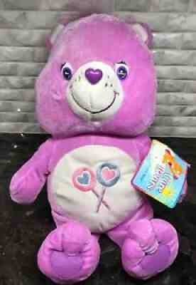 Care Bears Purple Plush Lollipop Hearts Share Bear 2003 with Tag Nanco NEW