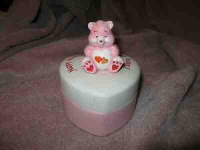 Vintage Care Bears Heart shaped cermic Trinket box with figure Love a lot 1980s