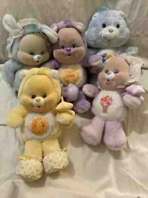 Vintage 1980s Care Bears cousing flocked face and baby bear lot of 5