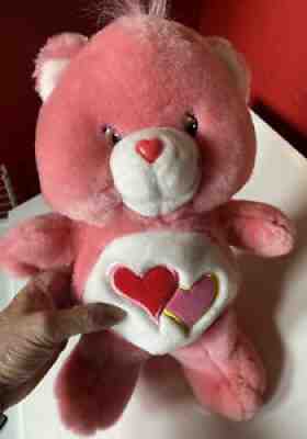 Love-a-Lot Bear Care Bears Pink Hearts Plush Toy 13 Inch Vintage 2002 Stuffed