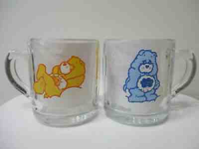Vintage ~ Care Bears ~ Set of 2 Glasses Mugs ~ 1984 ~ Grumpy & Funshine ~ New!