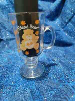 Rare Vintage Care Bears Friend Bear Footed Glass Mug with handle 1984