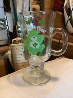 Rare Care Bears Good Luck Bear Footed Glass Mug with handle 1984