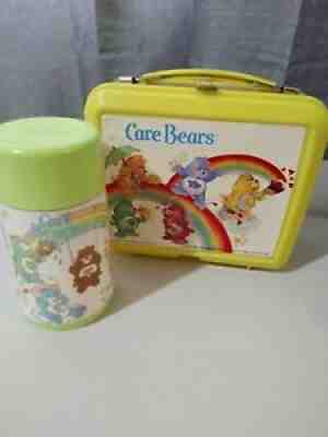 VINTAGE LUNCHBOX ALADDIN BRAND 1983 CARE BEARS WITH THERMOS PLASTIC YELLOW/GREEN