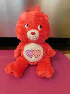 2006 Always There Care Bear Fluffy Floppy Shiny Hot Pink w Two Hearts RARE Cute!