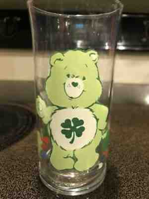 READ Vtg Care Bears Good Luck Bear Drinking Glass 1983 Pizza Hut Lucky Shamrock