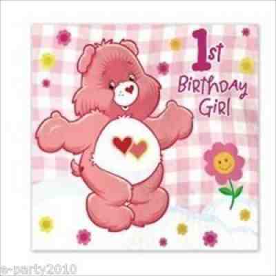 CARE BEARS GIRL'S 1st BIRTHDAY LUNCH NAPKINS (16) ~ First Party Supplies Pink