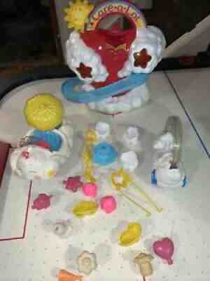 Vintage 1980s Care Bear Care A Lot Playset w/ 2 Cloud Cars & Accessories Kenner