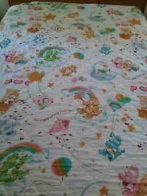 Vintage 1980s Care Bears Twin Quilted Bedspread Ruffle Heart Blanket Comforter