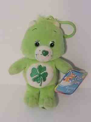 2002 Clip On Care Bears 5" Plush Green Good Luck Bear Shamrock Clip On Key Chain
