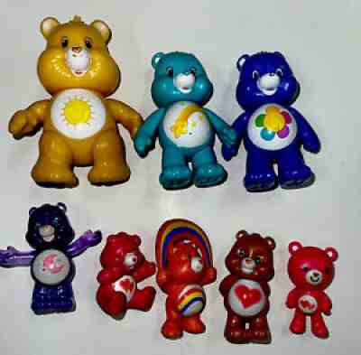 Vintage Lot of 8 Care Bear Figures Moveable Arms 1.5- 3.5