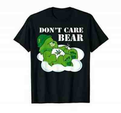 Don't Care Bear Smoking Weed Marijuana Cannabis Stoner Funny Black T-Shirt S-5XL