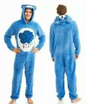 Adult Size XL Care Bears Blue Grumpy Bear Hooded Fleece Pajamas Costume