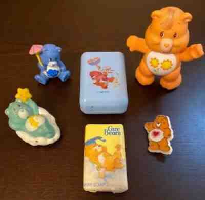 Vintage 1980's Care Bears Poseable PVC, mini figures, soap, stickers Lot