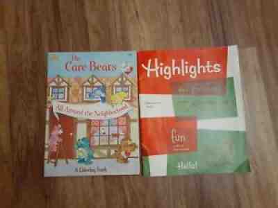The Care Bears Coloring Book UNUSED Vtg 1984 & HIGHLIGHTS MAGAZINE DEC 1975