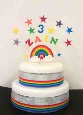 Rainbow, carebear birthday cake topper / decoration, personalised name and age