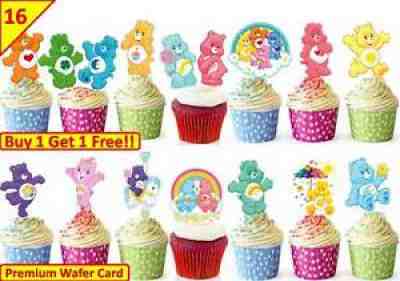 32 Care Bears Edible Cup Cake Toppers Wafer Birthday Party STAND UP Decorations