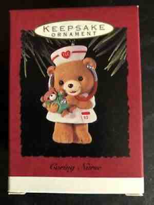 1993 Hallmark Keepsake Ornament CARING NURSE Bear & Original Box Holiday Decor