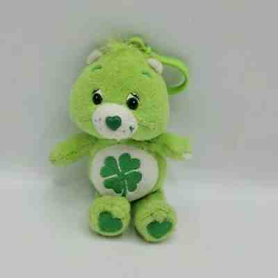 Care Bears 2002 Clip On Good Luck Bear Plush Toy Irish Lucky Four Leaf Clover 4