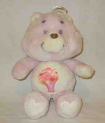 Vintage Care Bears Share Bear 13" Stuffed Plush Animal Milkshake Belly Badge