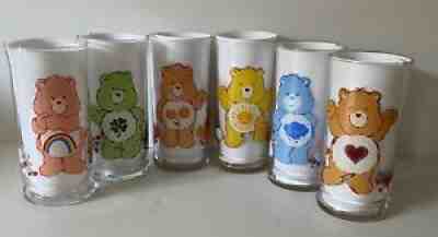 Vintage Care Bears Glasses ~ Complete Set of 6 ~ 1980s Pizza Hut ~ Minty