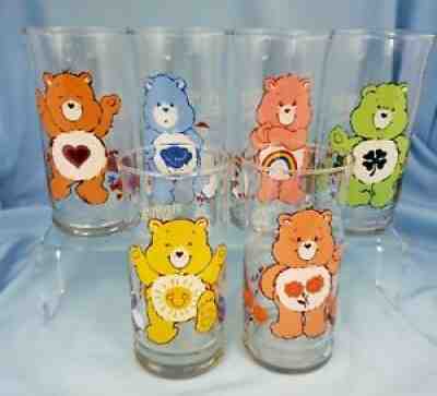 6 Care Bears Pizza Hut Vintage Glasses Complete Set of 1983 Good Luck Bear