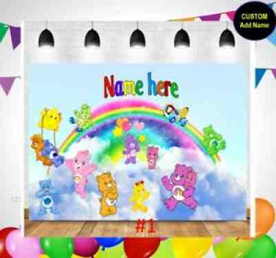 Care Bears Backdrop Personalized Baby Shower Birthday Vinyl Banner Custom Name