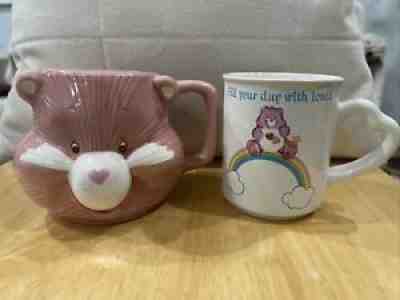 Vintage Care Bear Mug Cups- 1983 & 1984 Cheer Bear And Loves A Lot Bear. 2 Mugs
