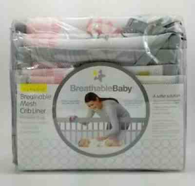 Classic Breathable Baby Mesh Crib Liner Anti-Bumper Non-Padded /Forest Fun Pink