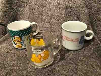 Vintage Care Bear Coffee Mugs Lot of 3 Tenderheart Funshine Christmas Glass