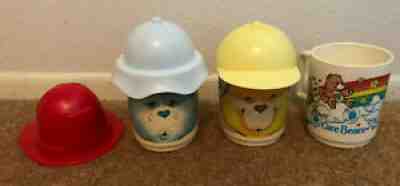 Vintage Deka Care Bears Funshine Grumpy Rainbow Plastic Kids Cup Mug & Hats Lot